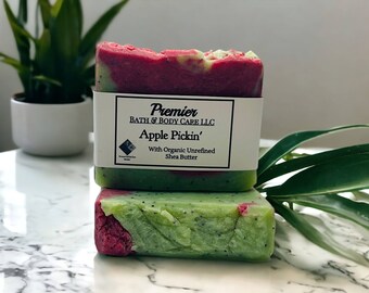 Apple Pickin Natural Exfoliating Handmade Soap, Fall & Winter Holiday Scented Soap Bars, Christmas Soap