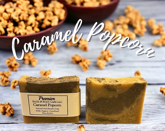 Caramel Popcorn Natural Handmade Soap, Fall & Winter Holiday Scented Soap Bars, Christmas Soap