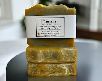 Handmade Sweet Orange & Peppermint Soap Bar, Aloe Vera Soap, All Natural Vegan Oatmeal Soap Gentle for all Skin Types, Self Care Gift