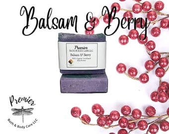 Balsam & Berries Natural Handmade Soap, Holiday Scented Soap Bars, Christmas Soap
