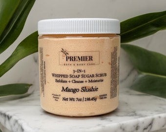 Mango Slushie Whipped Soap Sugar Scrub, Moisturizing body Scrub Soap, 3-in-1- Exfoliate, Cleanse, & Moisturize Body Scrub, Body Polish