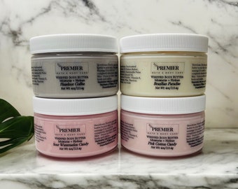 Set of 4 Whipped Body Butters, Whipped Shea and Kokum Butter, Non-Greasy Natural Moisturizers, Gift Idea, Free Shipping