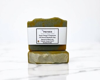 Handmade Sweet Orange & Peppermint Soap Bar, Aloe Vera Soap, All Natural Vegan Oatmeal Soap Gentle for all Skin Types, Self Care Gift