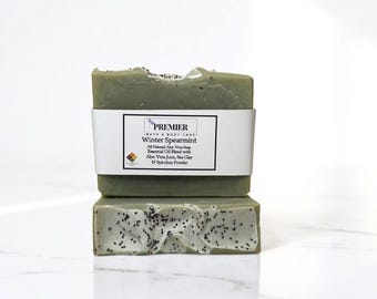 Handmade Winter Spearmint Soap Bar, Aloe Vera Soap, All Natural Vegan Soap Gentle for all Skin Types, Self Care Gift