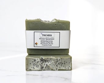 Handmade Winter Spearmint Soap Bar, Aloe Vera Soap, All Natural Vegan Soap Gentle for all Skin Types, Self Care Gift