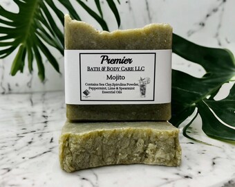 All Natural Handmade Mojito Soap Bar, Peppermint, Lime and Spearmint Soap, Vegan Soap, Gentle Exfoliating Soap, Sensitive Skin Soap