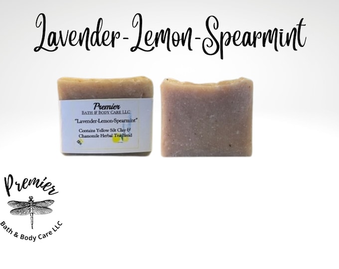 Handmade Lavender Lemon Spearmint Soap Bar, Shea Butter Soap, All Natural Vegan Soap, Chamomile Herbal Soap