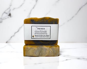 Handmade Lemon & Lavender Soap Bar - Soothing Lavender Zesty Lemon Scented Vegan Moisturizing soap, Aloe Vera Soap, Self Care Gift