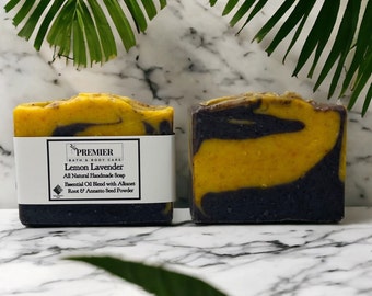 Handmade Lemon & Lavender Soap Bar - Soothing Lavender Zesty Lemon Scented Vegan Moisturizing soap, Self Care Gift