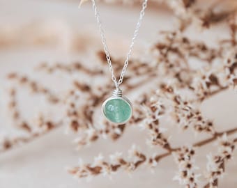 beautiful green jade necklace with delicate wire wrapping, upcycled gemstone handmade necklace, fine sterling silver chain, eva necklace