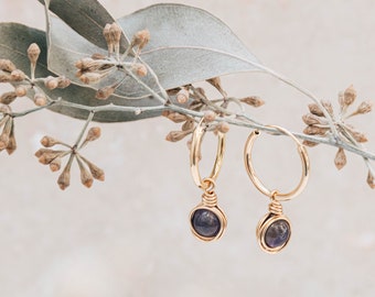 amethyst gold filled hoops, infinity wire wrapped amethyst gemstone charm earrings, february birthstone earrings, 6th wedding anniversary