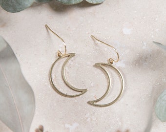 simple moon earrings, lightweight celestial earrings, crescent moon drop earrings, choose sterling silver or gold filled