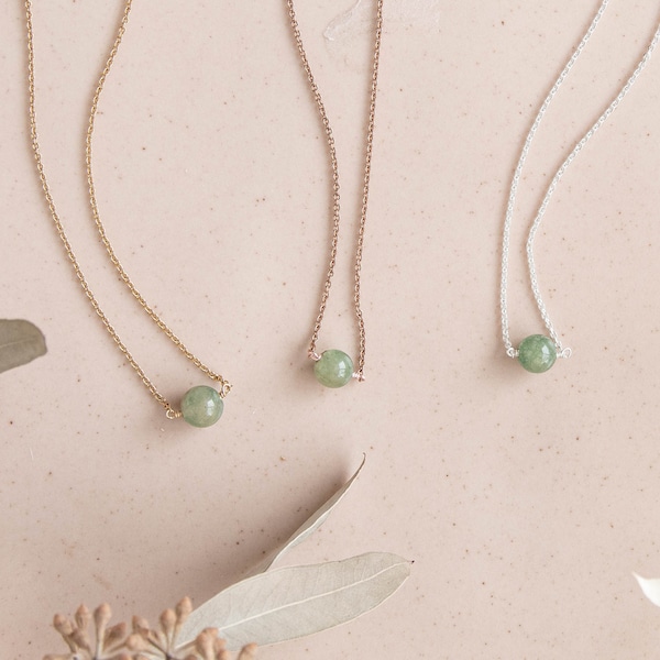 Collier de jade vert recyclé, collier de pierres précieuses à une seule perle, choisissez votre propre jade, cadeau pour elle