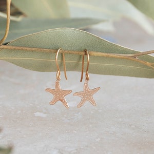 delicate starfish earrings, gold filled earring hooks, sterling silver earring hooks, lightweight charm earrings, seaside gift image 2