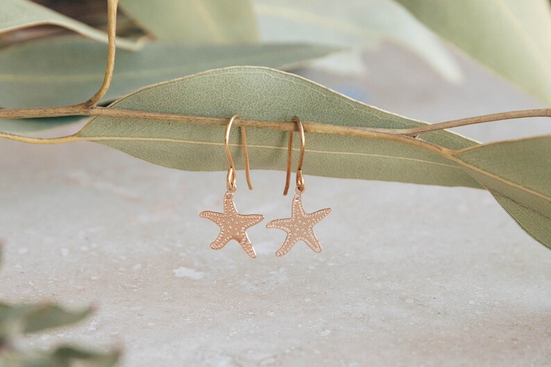 delicate starfish earrings, gold filled earring hooks, sterling silver earring hooks, lightweight charm earrings, seaside gift image 2