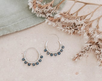 Sapphire 'Nova' hoop earrings in sterling silver or gold filled, september birthday gift, september birthstone jewellery