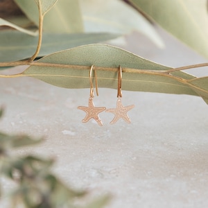 delicate starfish earrings, gold filled earring hooks, sterling silver earring hooks, lightweight charm earrings, seaside gift image 1