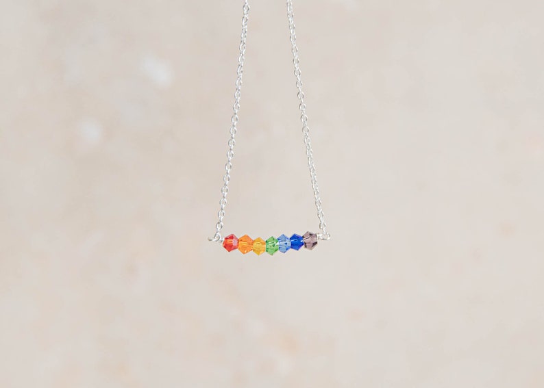 upcycled crystal rainbow necklace, symbol of hope pride luck, delicate sterling silver and gold vermeil chain image 4