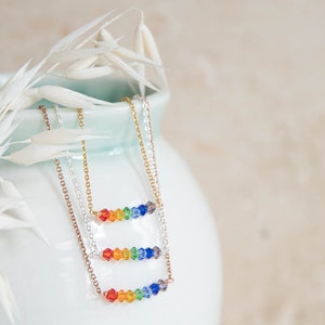 upcycled crystal rainbow necklace, symbol of hope pride luck, delicate sterling silver and gold vermeil chain image 5