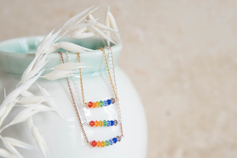 upcycled crystal rainbow necklace, symbol of hope pride luck, delicate sterling silver and gold vermeil chain image 5