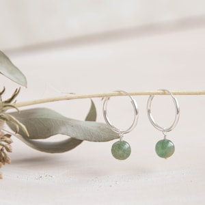 Orbit sterling silver jade hoops ~ simple 15mm small hoop earrings ~ real silver and jade hoop earrings ~ natural green Jade earrings