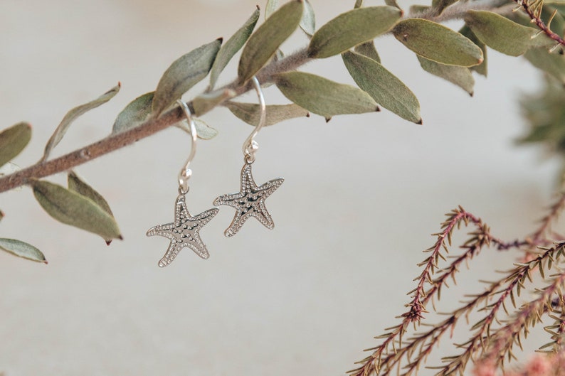 delicate starfish earrings, gold filled earring hooks, sterling silver earring hooks, lightweight charm earrings, seaside gift image 4