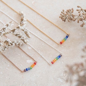 upcycled crystal rainbow necklace, symbol of hope pride luck, delicate sterling silver and gold vermeil chain image 6