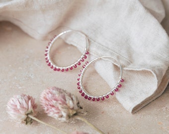 supernova real ruby large hoop earrings ~ sterling silver and gold filled hoops ~ july birthday gift for her ~ perfect autumn hoops