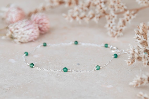 Dainty Jade Bracelet Gold Filled Sterling Silver Fine Chain