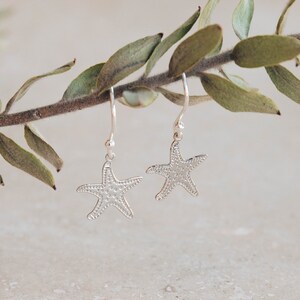 delicate starfish earrings, gold filled earring hooks, sterling silver earring hooks, lightweight charm earrings, seaside gift image 3