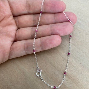 July birthstone ruby fine chain bracelet or anklet made in sterling silver or gold filled july birthday gift real rubies image 6