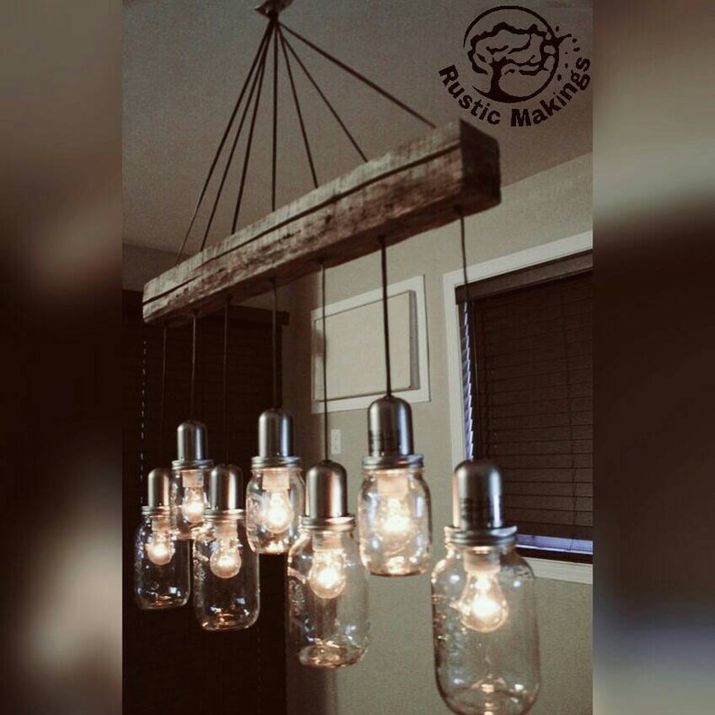 Rustic Farmhouse Country Hanging Ceiling Beam Lamp Bar Lounge Restaurant Dining Raw Upcycled Distressed Chandelier