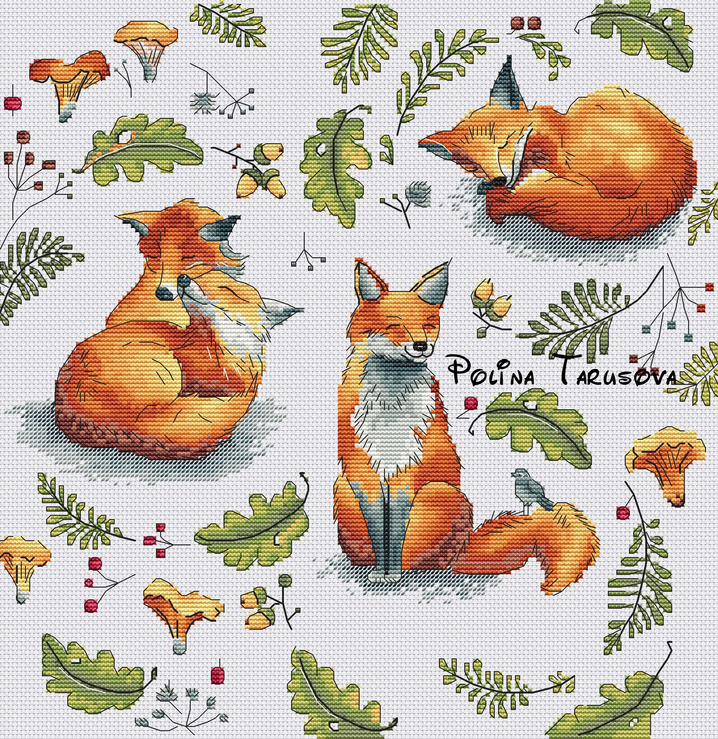 Схема лисички. Схемы Полины Тарусовой. Схема Лис Полина Тарусова. Вышивка крестом Полины Тарусовой. Вышивка крестом Полина Тарусова авторские схемы.