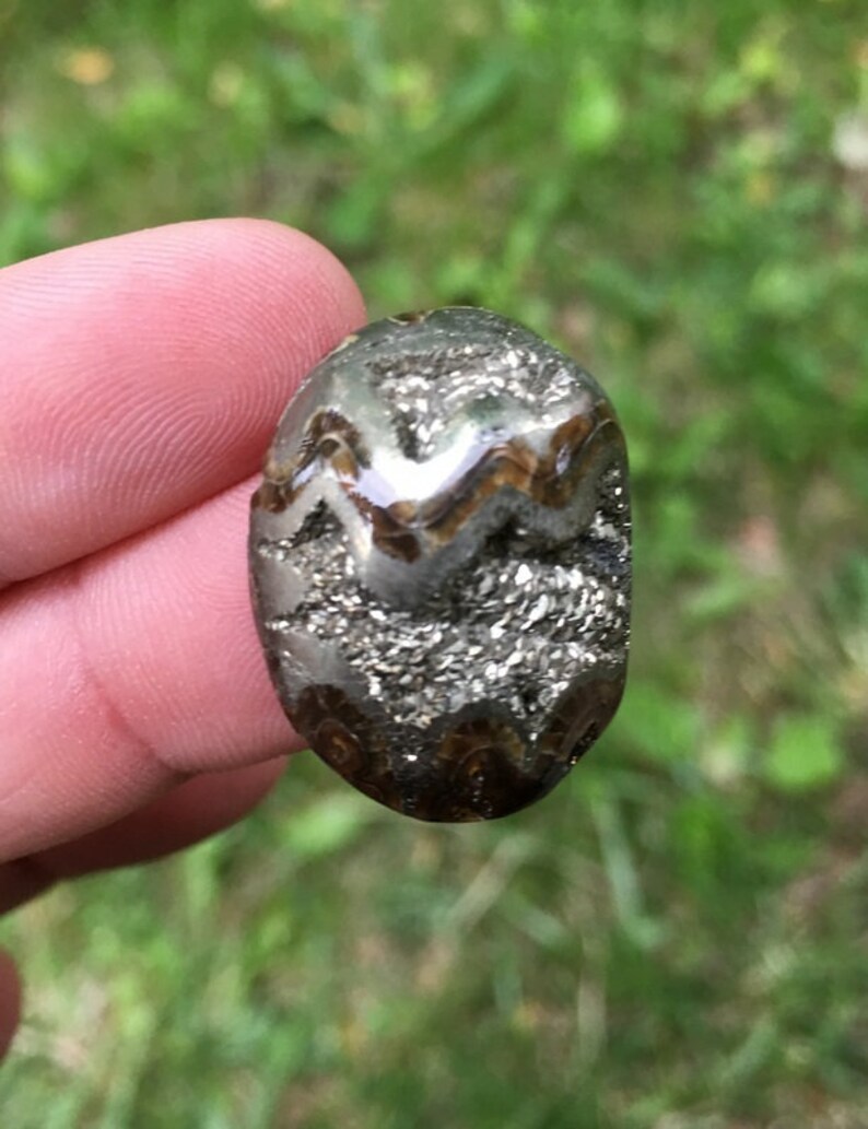 Designer Cabochon High grade Sea Fossil cabochon Ammonite cabochon with Pyrite 24x18mm Russian Ammonite cabochon