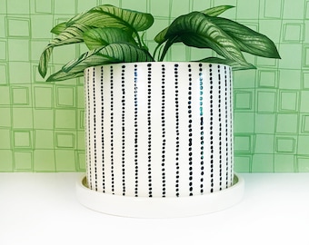 Black Paintdrop Stripe Ceramic Planter-large