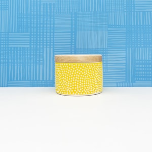 Yellow with Dots Ceramic Salt Cellar with Wood Lid