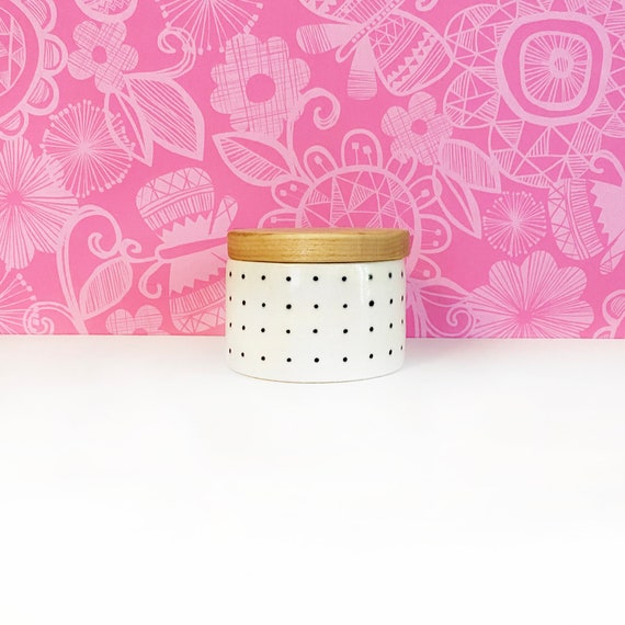 Pin Dot Ceramic Salt Cellar with Wood Lid