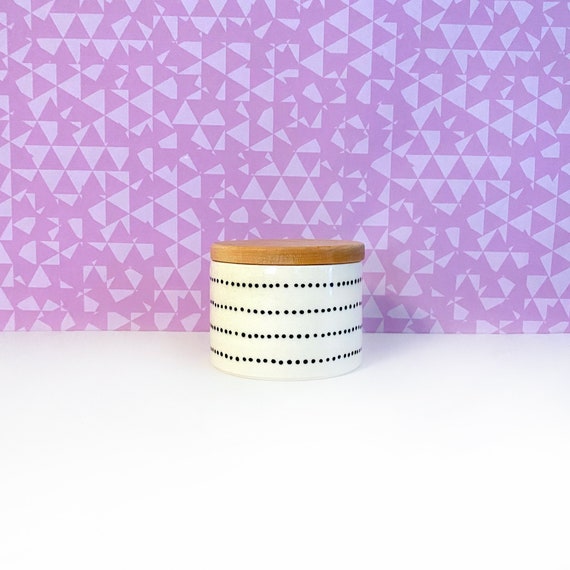 Dotted Stripe Ceramic Salt Cellar with Wood Lid
