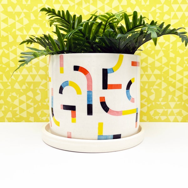 SALE: Multi Colored Lines Ceramic Planter-large