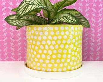 Yellow Dotted Ceramic Planter - large