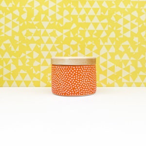 Red/Orange with Dots Ceramic Salt Cellar with Wood Lid