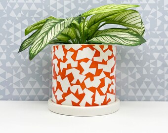 Reddish Orange Puzzle Piece Ceramic Planter-medium