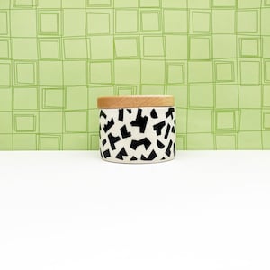 Black Pattern Ceramic Salt Cellar with Wood Lid