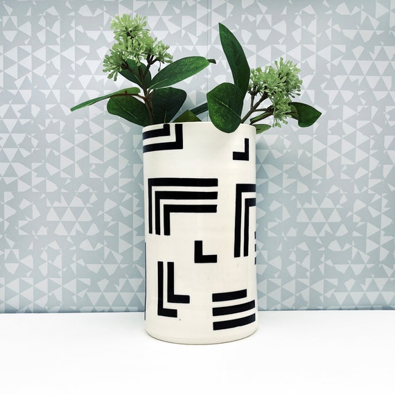 Black Angled Stripe Ceramic Vase