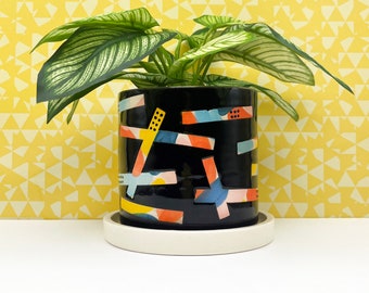 SALE: Colored Stripes Ceramic Planter-medium