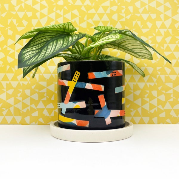 Colored Stripes Ceramic Planter-medium