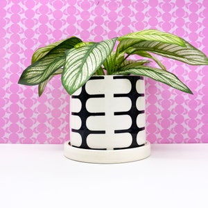 SALE: Black Rounded Stripe Ceramic Planter-medium
