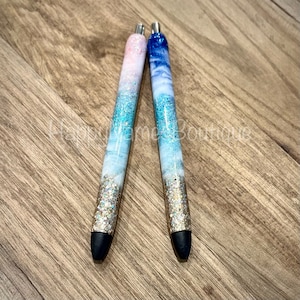 Beach glitter pen / beach sunset glitter pen / custom epoxy glitter pen / refillable ink joy pen / teacher gift