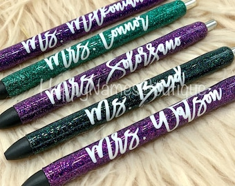 Refillable resin glitter pen / custom monogrammed glitter pen / custom epoxy glitter pen / refillable ink joy pen / teacher gift