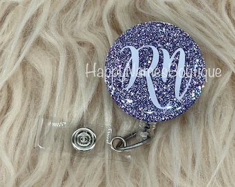 Glitter badge reel / custom monogram badge reel / RN badge reel / personalized badge reel / nurse badge holder